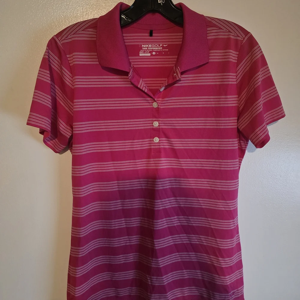 Nike Women's Fuchsia Striped Button Down Shirt - Picture 1 of 3